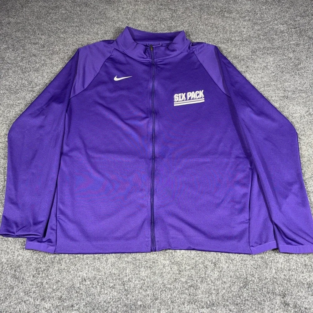 Nike Dri-FIT Mens Purple Full Zip Track Jacket Six Pack Graphic Large Mock Neck